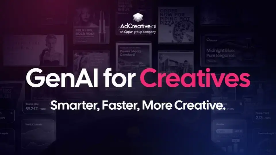 AdCreative.ai banner reading GenAI for Creatives, Smarter, Faster, More Creative
