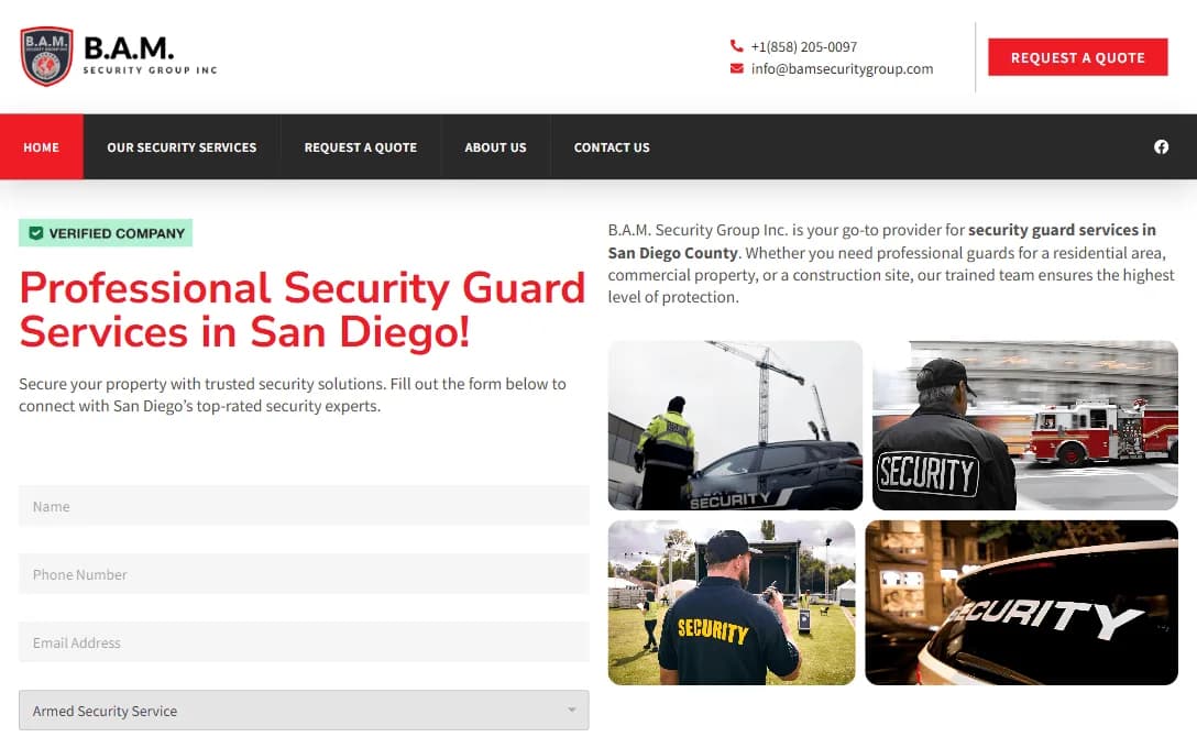 Pro Web Design for B.A.M. Security Group Inc website screenshot
