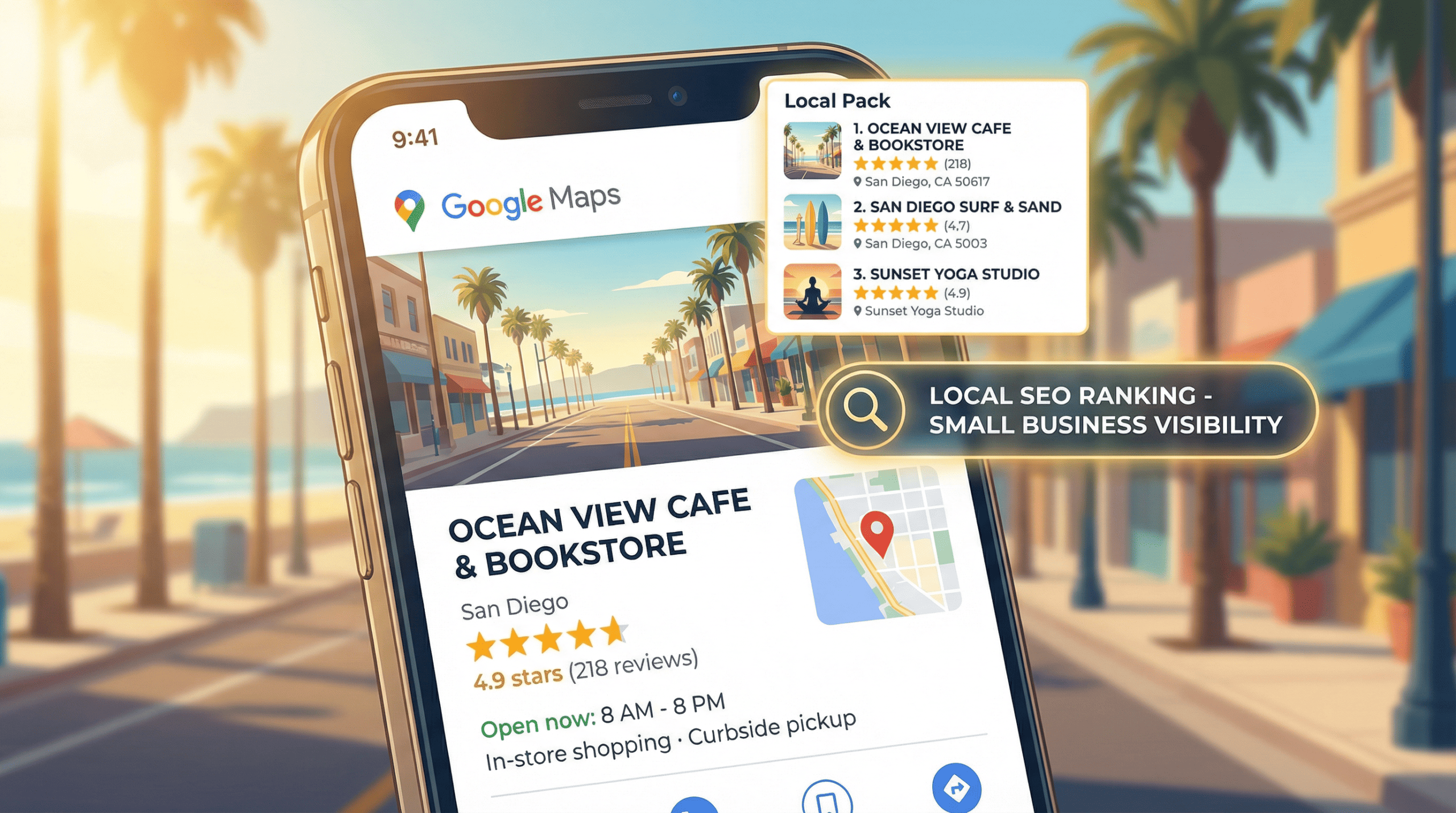 local SEO San Diego Google Maps ranking on smartphone showing Local Pack results