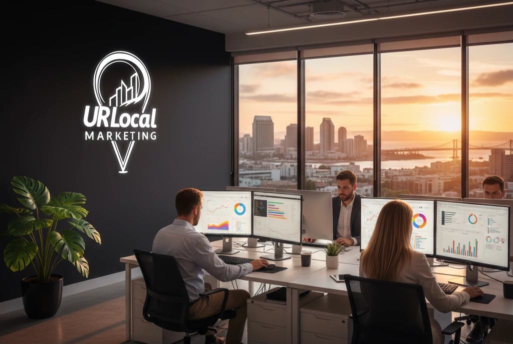 Local SEO rank grid and Google Business Profile insights showing improved visibility