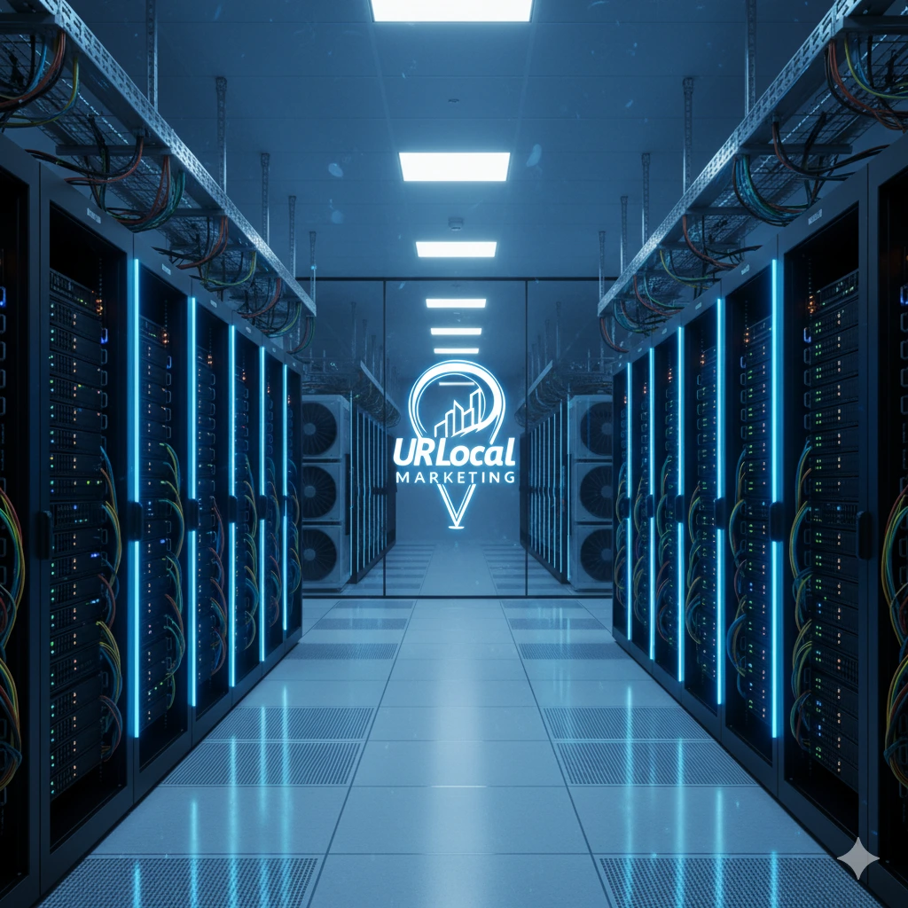 Server rack and dashboard representing managed web hosting performance